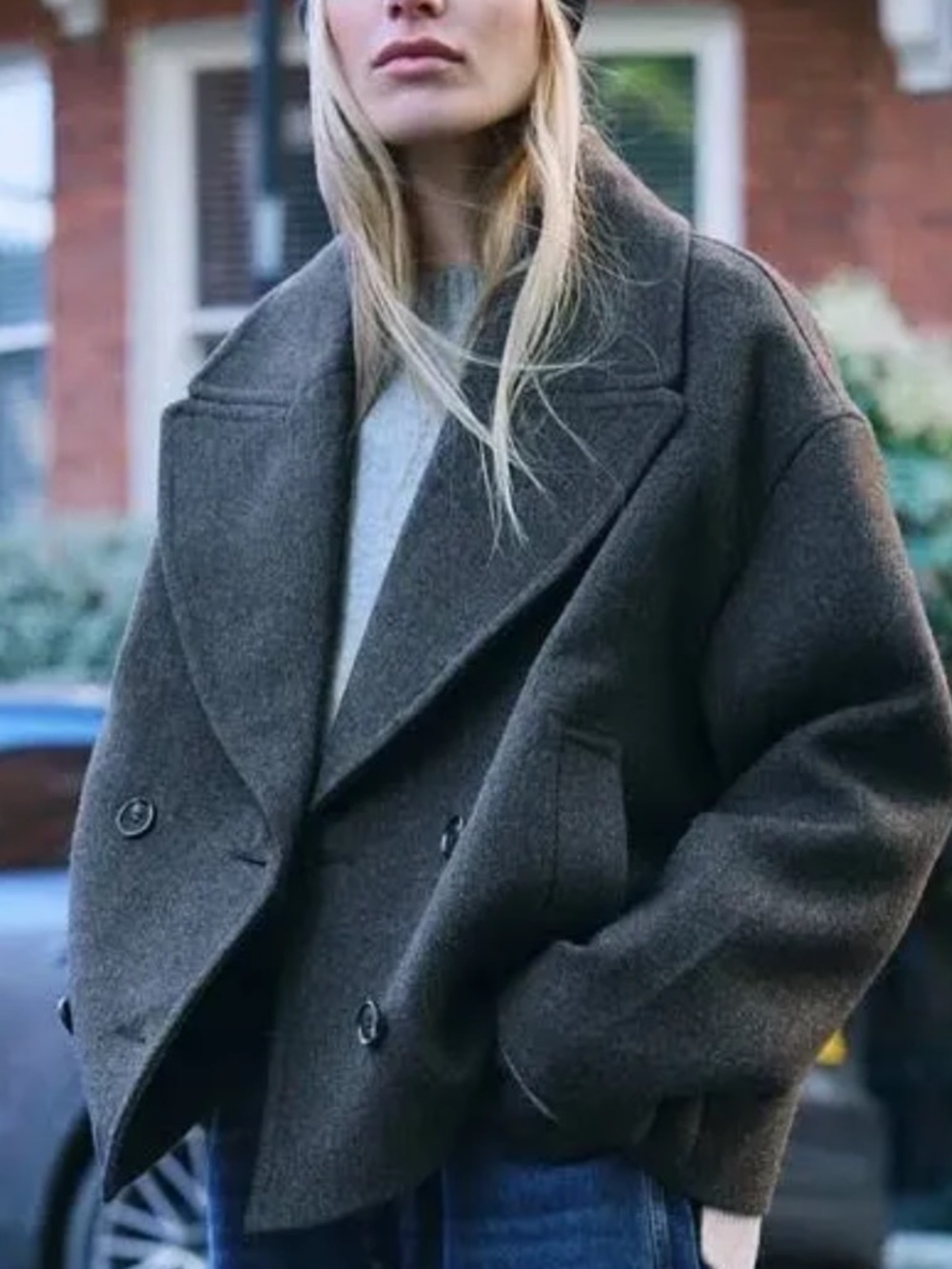 ZARA Double-Breasted Women’s Coat — Dark Grey